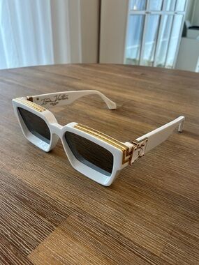 Louis Vuitton White Sunglasses with Gold Accents